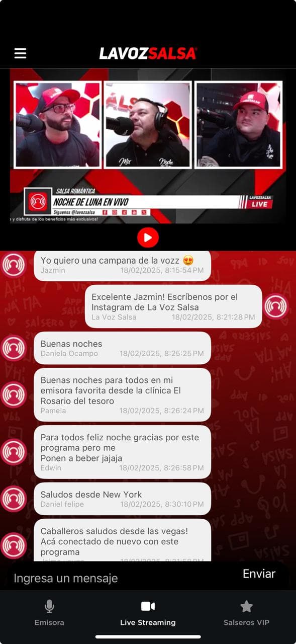 Transmisión de video y chat de La Voz Salsa